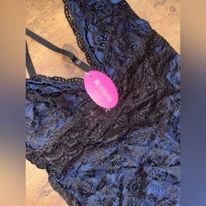 AVID LOVE Elegant Black and Blue Lace Bodysuit